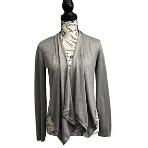 INC International Concepts Women Gray Open Silk  Cardigan Sweater Size S modest